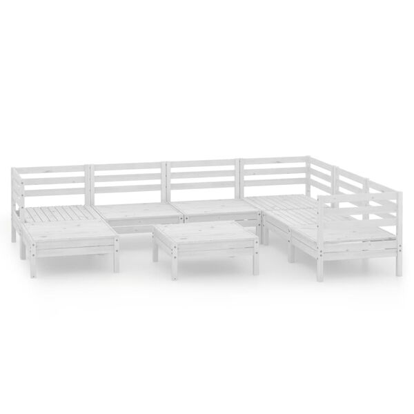 vidaXL Salon de jardin 8 pcs Bois de pin massif Blanc