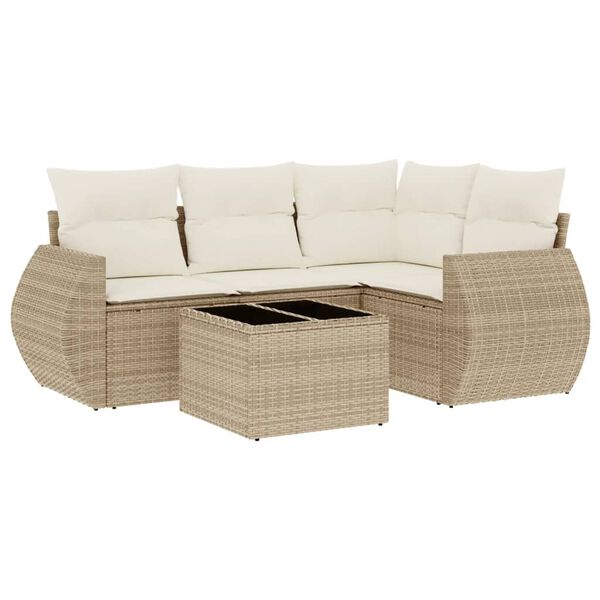 vidaXL Salon de jardin avec coussins 5 pcs beige r&eacute;sine tress&eacute;e