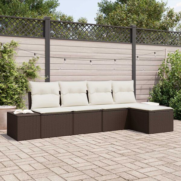 vidaXL Ensemble de canap&eacute; de jardin 5 pcs Marron polyrotin