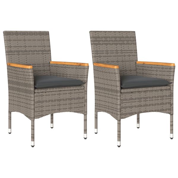 vidaXL Chaises de jardin avec coussins lot de 2 gris r&eacute;sine tress&eacute;e