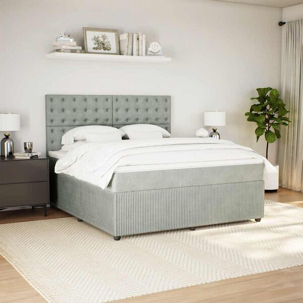 vidaXL Sommier &agrave; lattes de lit et matelas Gris clair 180x200cm Velours