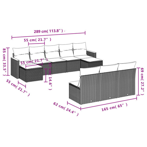 vidaXL Salon de jardin avec coussins 10 pcs beige r&eacute;sine tress&eacute;e