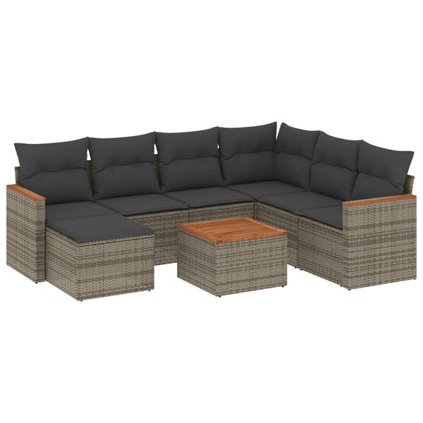 vidaXL Salon de jardin 8 pcs avec coussins gris r&eacute;sine tress&eacute;e