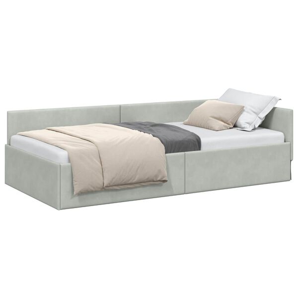 vidaXL Cadre de lit d'angle avec t&ecirc;te de lit Gris clair 90 cm x 190 cm