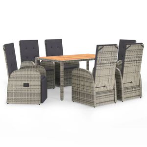 vidaXL Ensemble &agrave; manger de jardin et coussins 7 pcs gris rotin