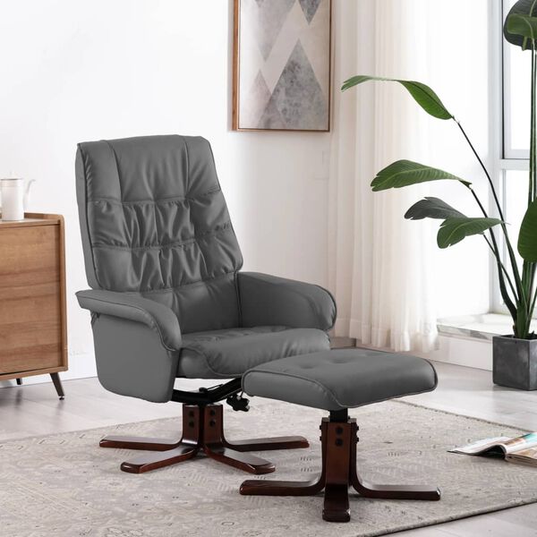 vidaXL Fauteuil inclinable avec repose-pied Gris Similicuir