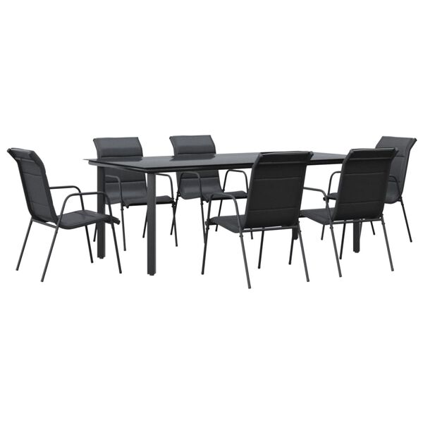 vidaXL Ensemble &agrave; manger de jardin 7 pcs noir textil&egrave;ne et acier