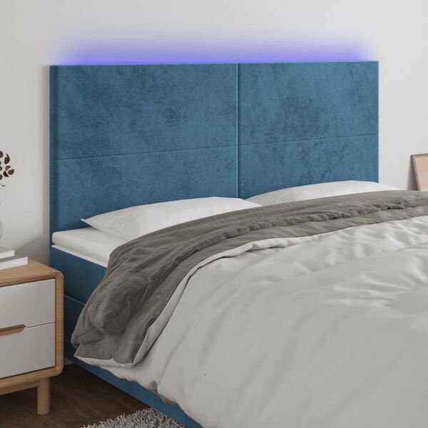 vidaXL T&ecirc;te de lit &agrave; LED Bleu fonc&eacute; 160x5x118/128 cm Velours