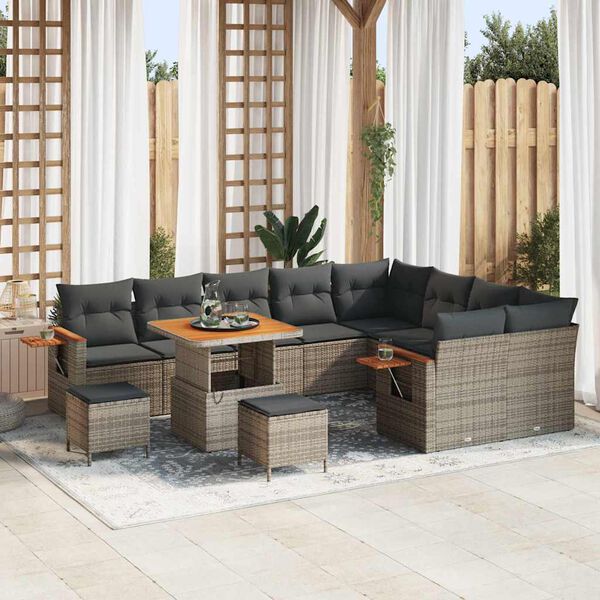 vidaXL Ensemble de canap&eacute; de jardin avec coussin 13 pcs Gris polyrotin
