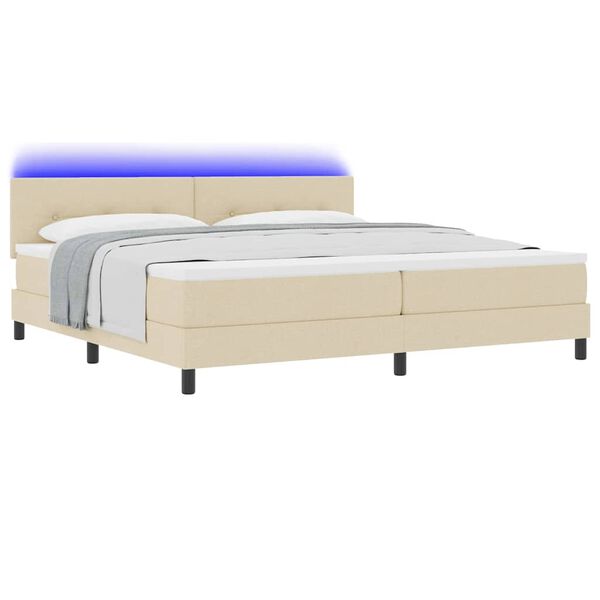 vidaXL Lit &agrave; ressorts avec matelas Cr&egrave;me 200 x 200 cm tissu