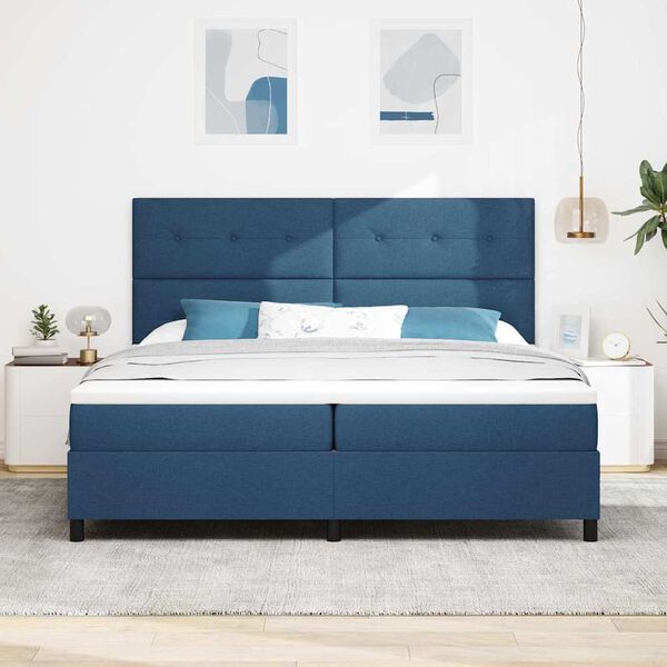 vidaXL Lit &agrave; ressorts avec matelas Bleu 200 x 200 cm tissu
