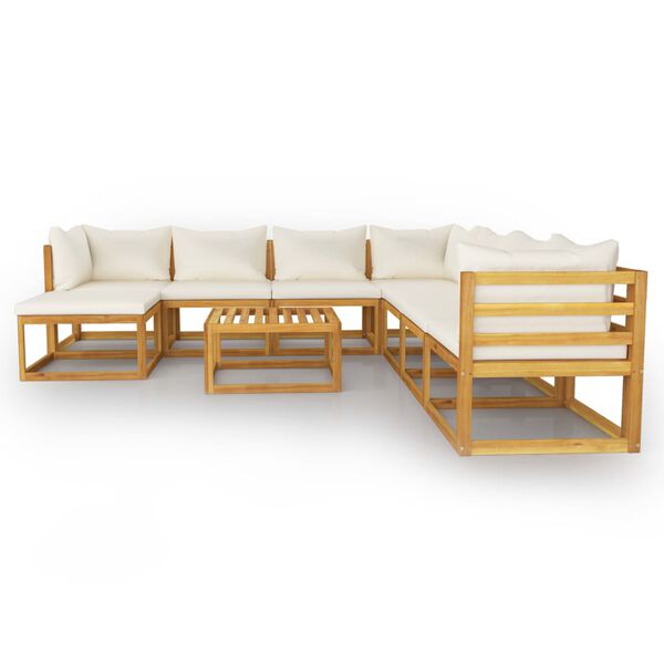 vidaXL Salon de jardin 9 pcs avec coussin Cr&egrave;me Bois d'acacia solide