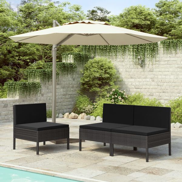 vidaXL Chaises de jardin lot de 3 avec coussins R&eacute;sine tress&eacute;e Noir