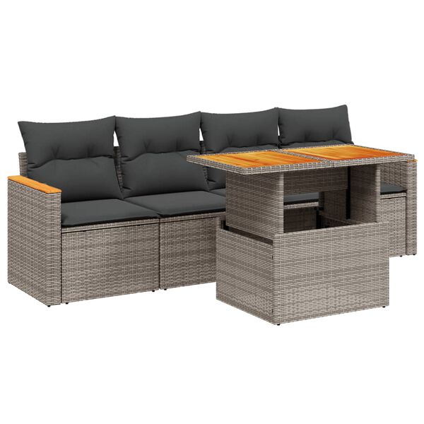 vidaXL Salon de jardin 5 pcs avec coussins gris r&eacute;sine tress&eacute;e