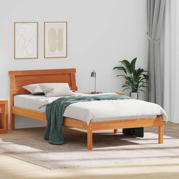 vidaXL Cadre de lit avec t&ecirc;te de lit Brun cire 80 x 200 cm Pin massif