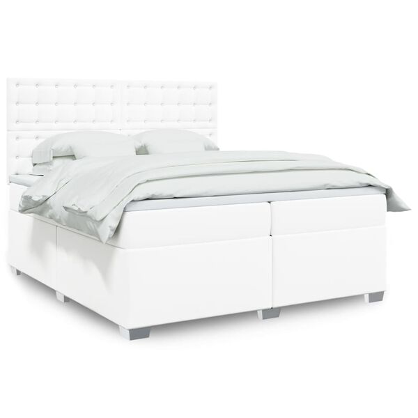 vidaXL Sommier à lattes de lit avec matelas Blanc 200x200cm Similicuir