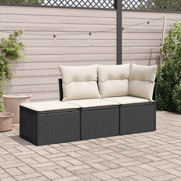 vidaXL Salon de jardin 3 pcs avec coussins noir r&eacute;sine tress&eacute;e