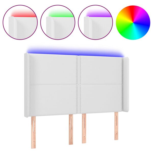 vidaXL T&ecirc;te de lit &agrave; LED Blanc 147x16x118/128 cm Similicuir