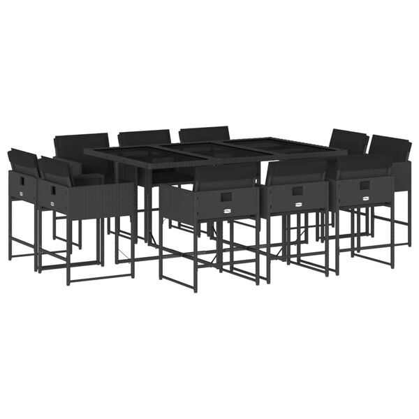 vidaXL Ensemble &agrave; manger de jardin 11 pcs coussins noir r&eacute;sine tress&eacute;e