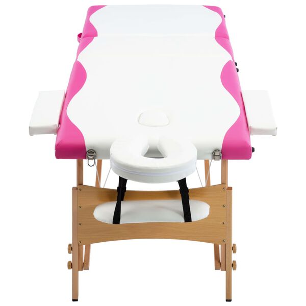 vidaXL Table de massage pliable 3 zones Bois Blanc et rose