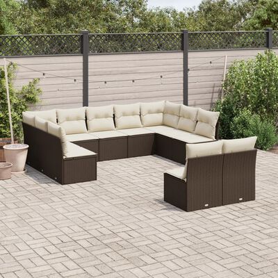 vidaXL Salon de jardin et coussins 11 pcs marron résine tressée