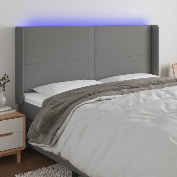 vidaXL T&ecirc;te de lit &agrave; LED Gris fonc&eacute; 203x16x118/128 cm Tissu