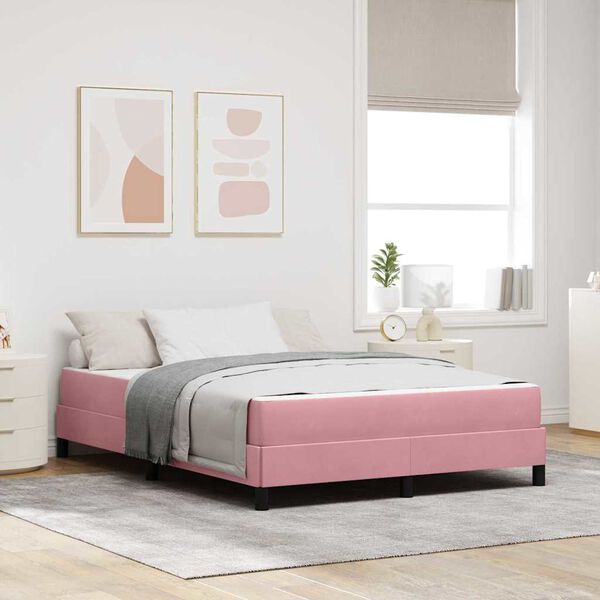 vidaXL Lit &agrave; ressorts avec matelas Rose 160 x 220 cm tissu