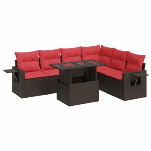 vidaXL Salon de jardin avec coussins 7 pcs marron r&eacute;sine tress&eacute;e acacia