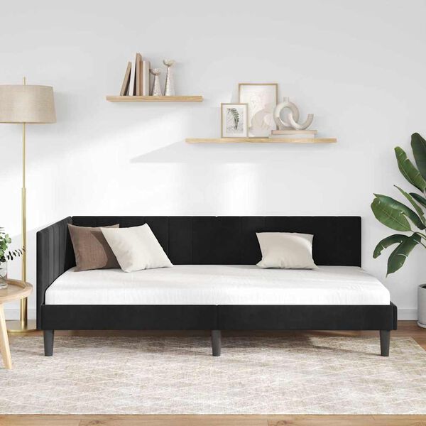 vidaXL Cadre de lit d'angle Noir 100 cm x 200 cm Velours