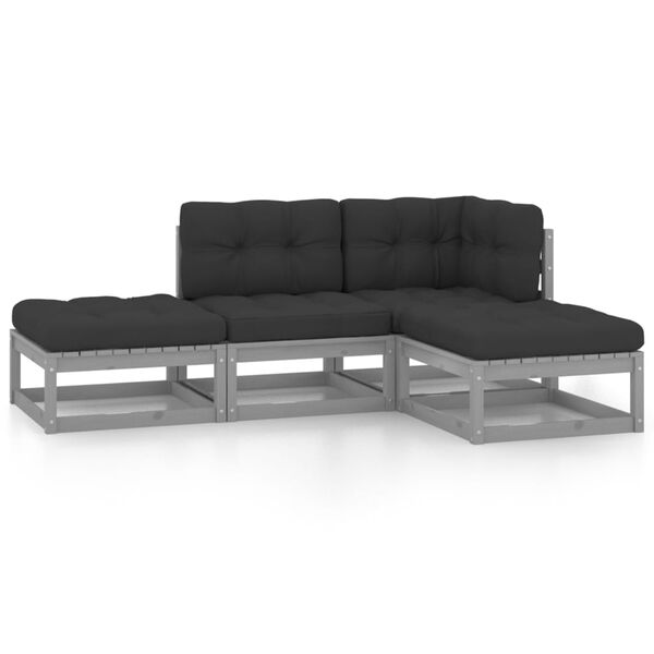 vidaXL Salon de jardin 4 pcs avec coussins Bois de pin massif