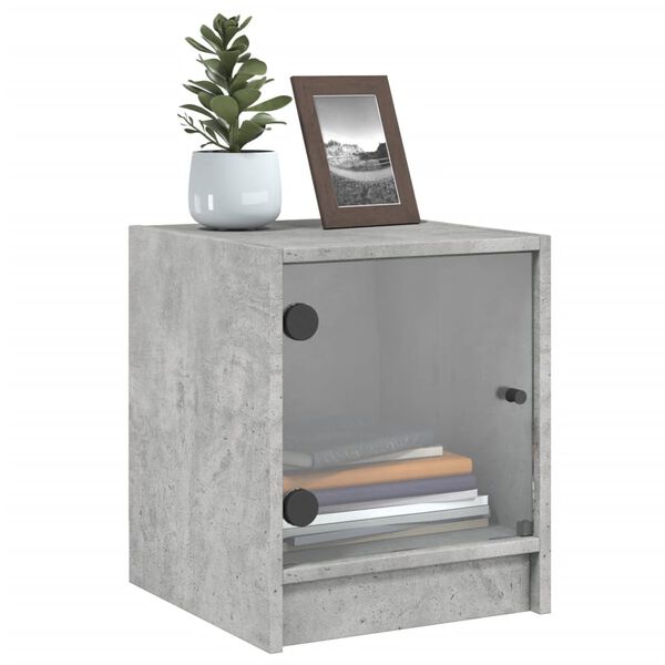 vidaXL Tables de chevet et portes vitr&eacute;es 2 pcs gris b&eacute;ton 35x37x42 cm