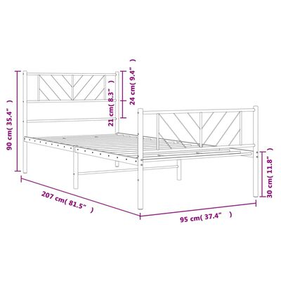 vidaXL Cadre de lit métal avec tête de lit/pied de lit blanc 90x200 cm