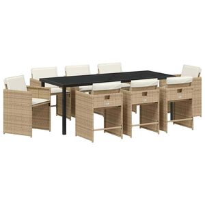 vidaXL Ensemble de salle &agrave; manger pour jardin 9 pcs Beige polyrotin