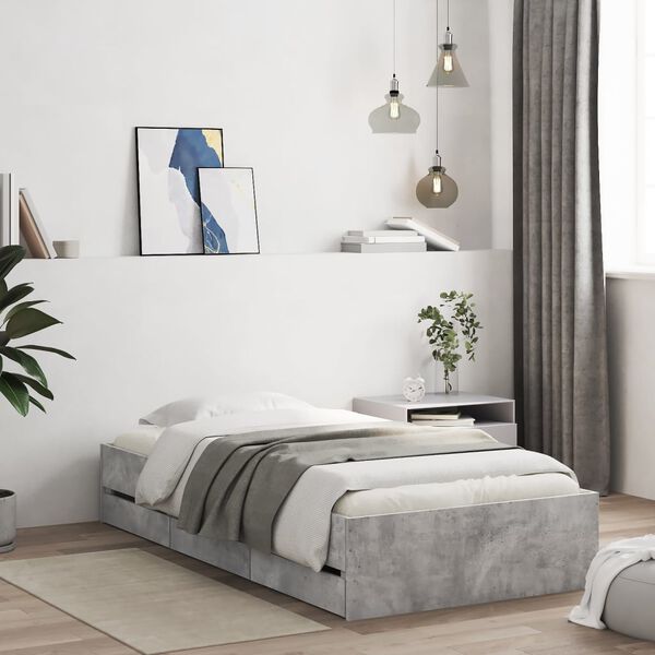 vidaXL Cadre de lit avec tiroirs sans matelas gris b&eacute;ton 90x200 cm
