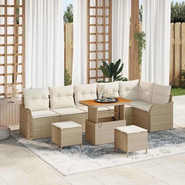 vidaXL Ensemble de canapé de jardin 9 pcs Beige polyrotin