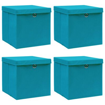 vidaXL Boîtes de rangement et couvercles 4 pcs Bleu 32x32x32 cm Tissu
