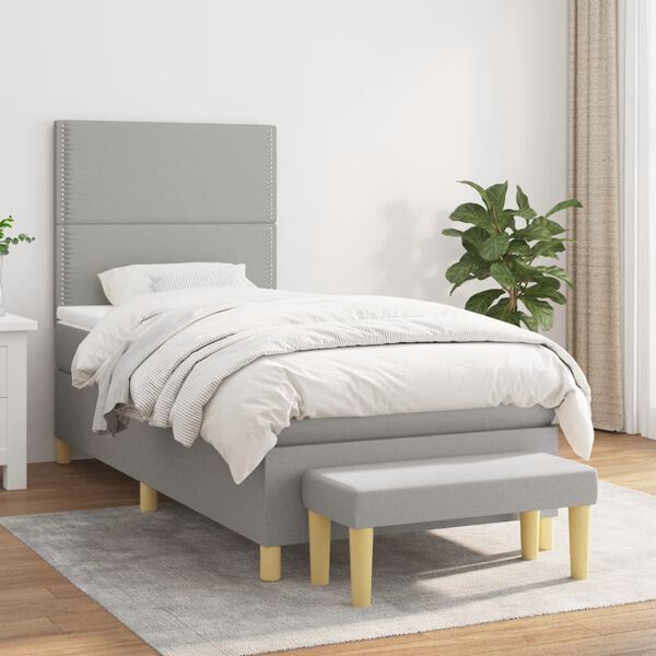 vidaXL Sommier &agrave; lattes de lit avec matelas Gris clair 90x200 cm Tissu