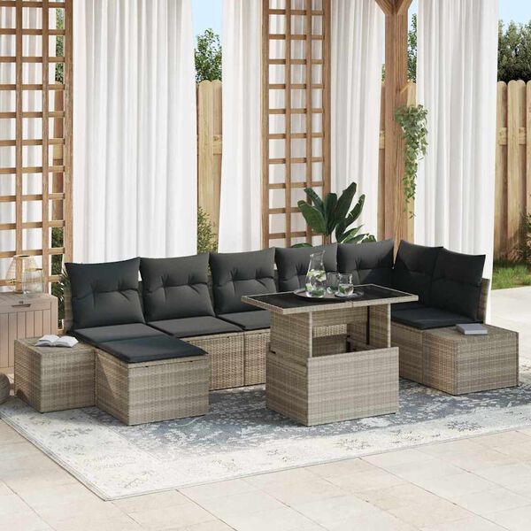 vidaXL Ensemble de canapé de jardin 8 pcs Gris clair Poly rotin