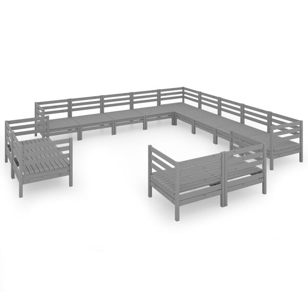 vidaXL Salon de jardin 13 pcs Bois de pin massif Gris
