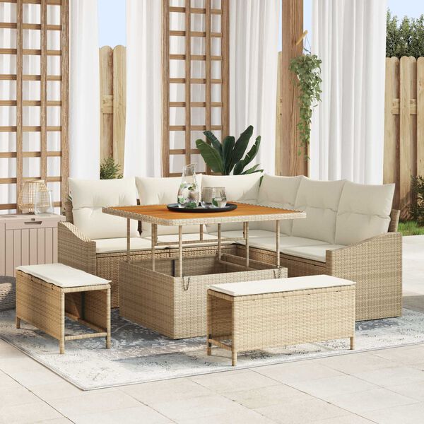 vidaXL Ensemble de canap&eacute; de jardin 8 pcs Beige Poly rotin