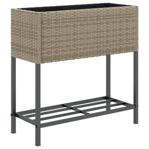 vidaXL Jardini&egrave;re avec &eacute;tag&egrave;re gris r&eacute;sine tress&eacute;e