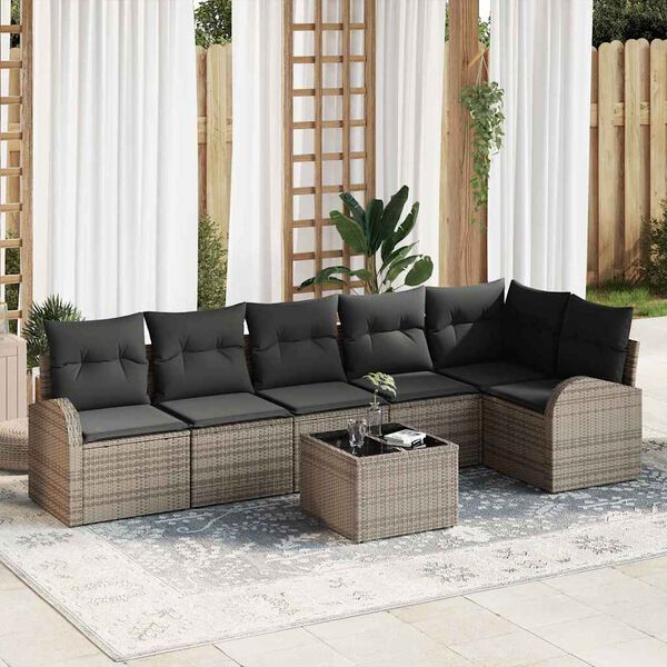 vidaXL Ensemble de canap&eacute; de jardin avec coussin 7 pcs Gris Poly rotin
