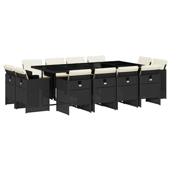 vidaXL Ensemble &agrave; manger de jardin 13 pcs coussins noir r&eacute;sine tress&eacute;e
