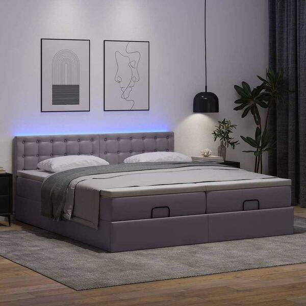VidaXL Cadre de lit ottoman avec matelas gris 200x200 cm similicuir