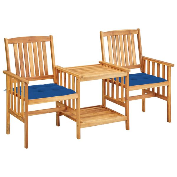 vidaXL Chaises de jardin avec table &agrave; th&eacute; et coussins Acacia solide