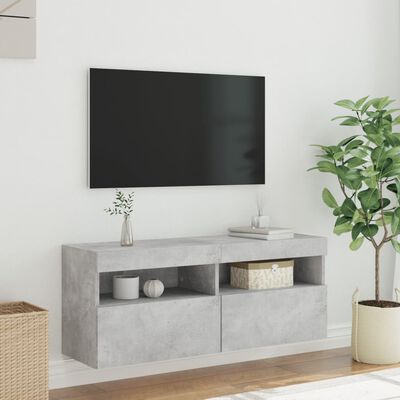 vidaXL Meuble TV mural avec lumières LED gris béton 100x30x40 cm