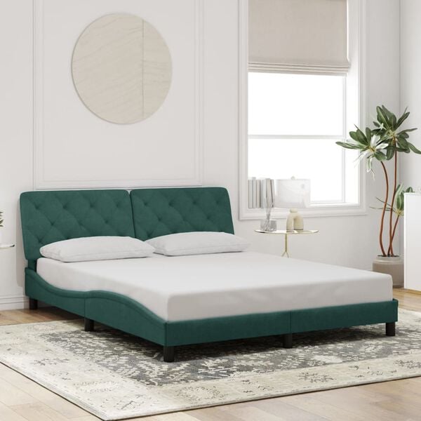 vidaXL Cadre de lit avec LED sans matelas vert fonc&eacute; 160x200 cm velours