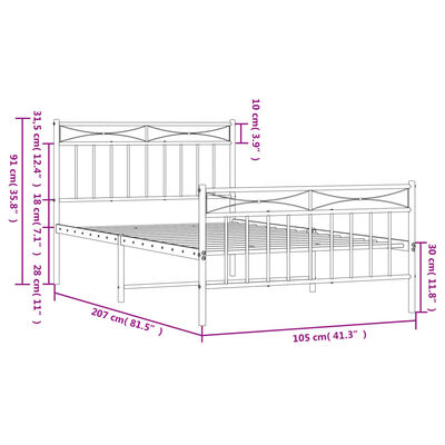 vidaXL Cadre de lit métal sans matelas et pied de lit noir 100x200 cm