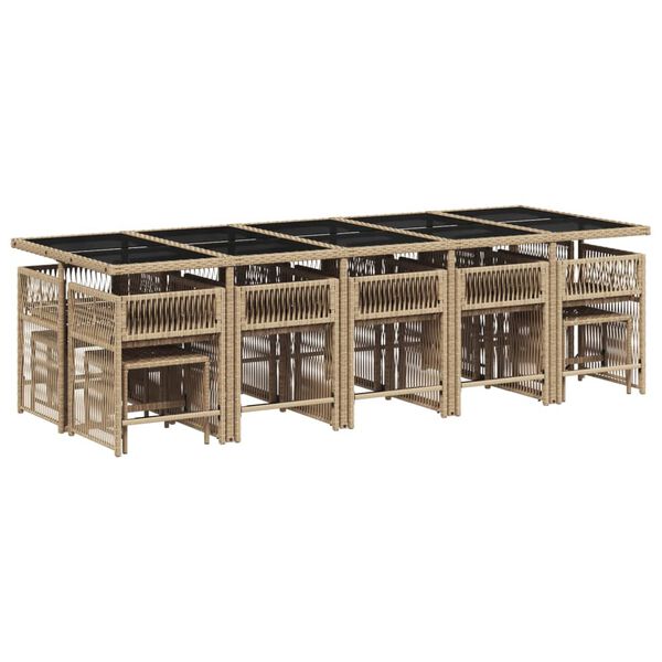 vidaXL Ensemble &agrave; manger de jardin et coussins 15 pcs beige