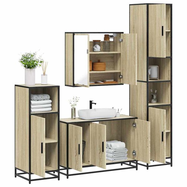 vidaXL Ensemble de meubles de salle de bain 4 pcs ch&ecirc;ne sonoma